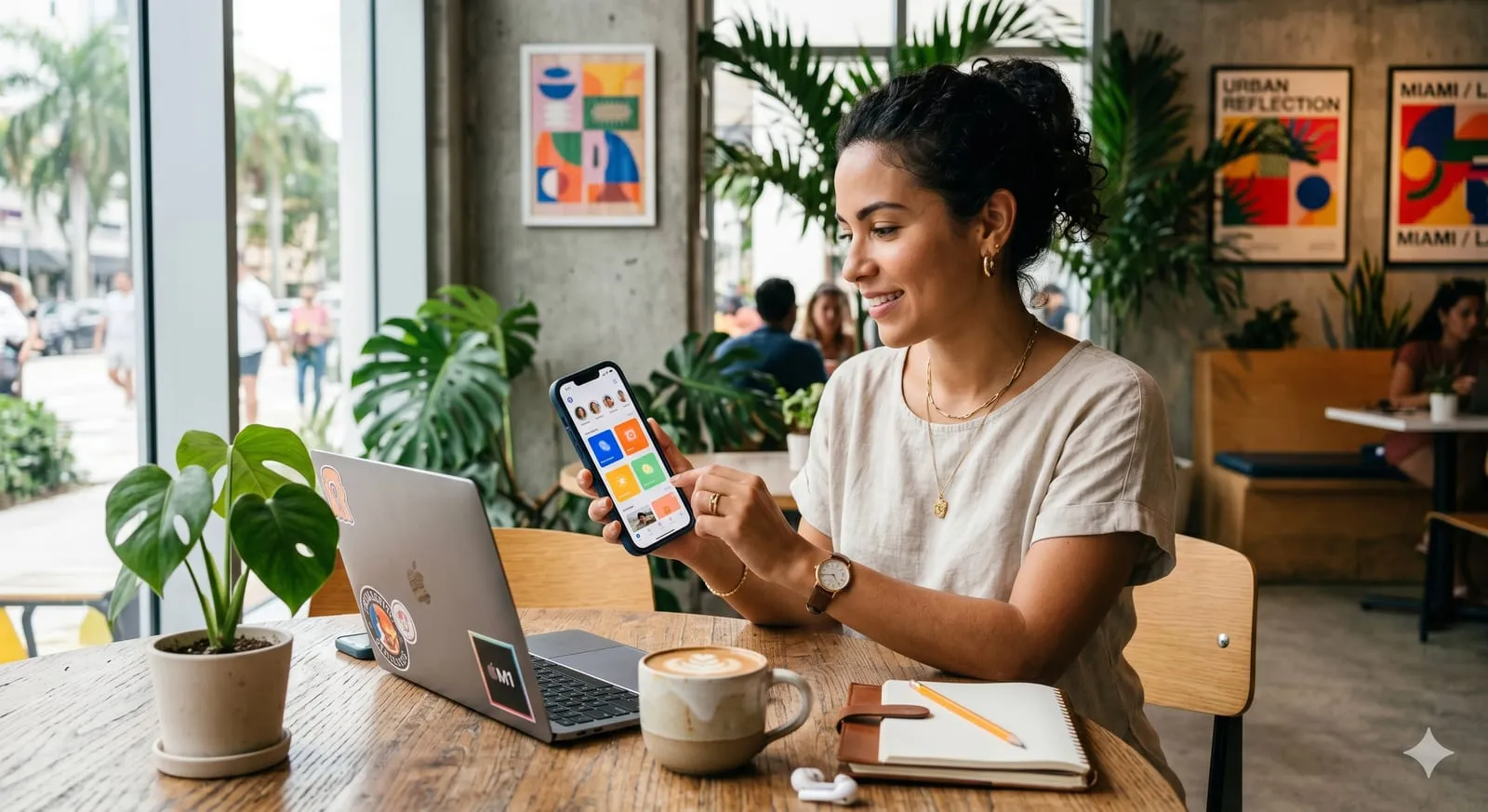 Persona usando una app móvil en un entorno real