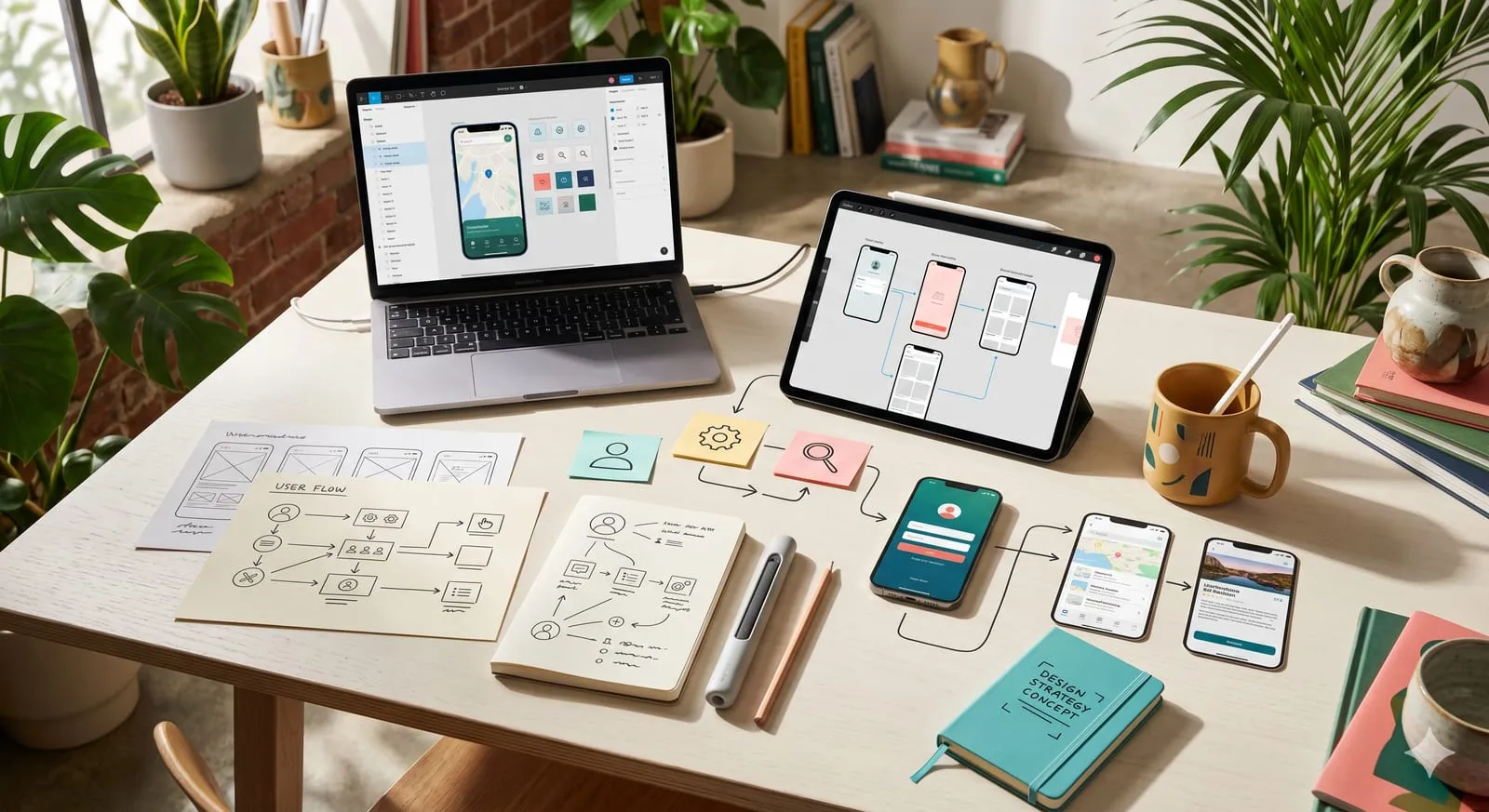 Wireframes y flujos de usuario para diseño de app
