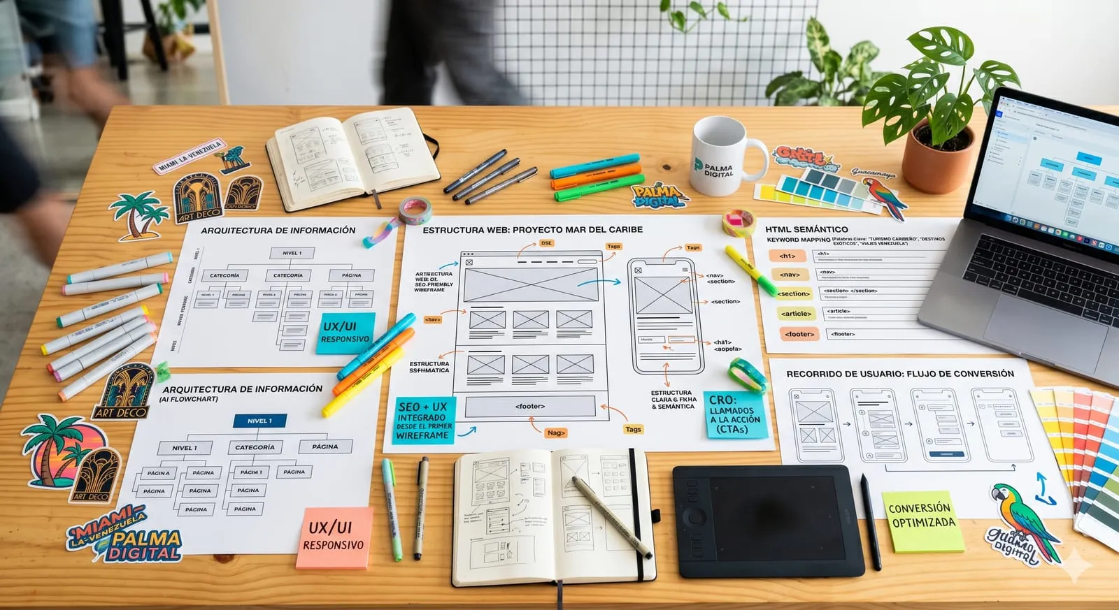 Wireframes, arquitectura de información, SEO y flujo de conversión